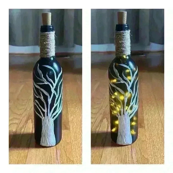 HANDCRAFTED Hand Painted Wine Bottle Decor with Fairy Lights - Picture 7 of 11